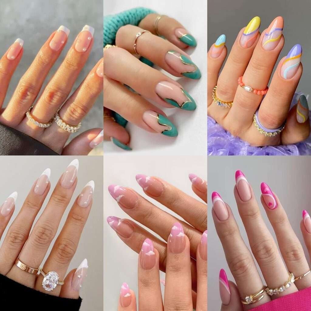 Almond French Glue on Nails