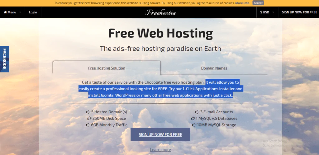 FreeHostia a blog hosting sites free for beginners