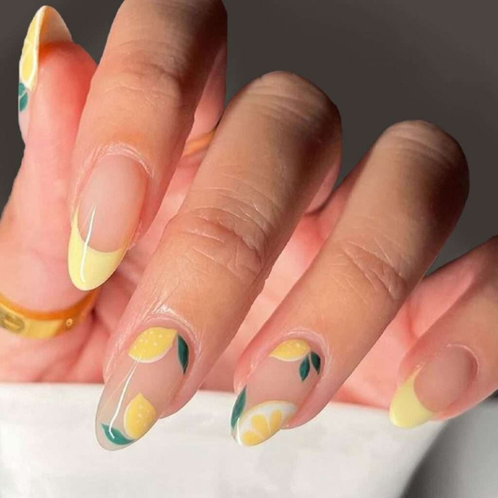 Summer Press on Nail Medium Lemon Fake Nail Alomnd Yellow