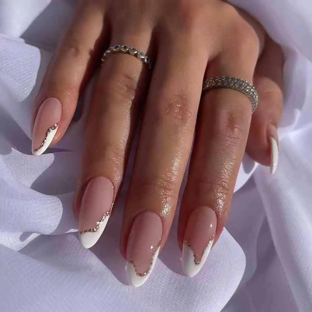 French Tip Press on Nails Medium Fake Nails White Acrylic Nails Nude Almond Stick on Nails