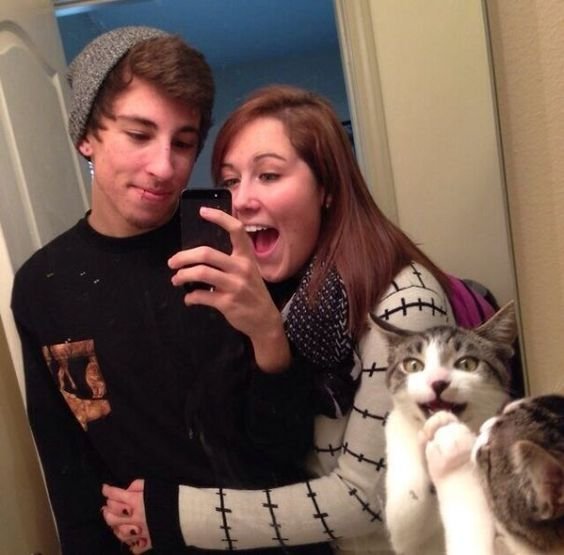 Photobombing sefie with cat