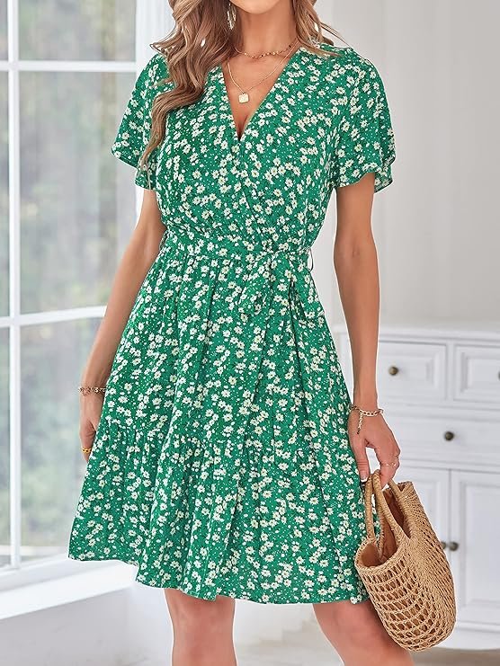 Floral Print Ruffle Swing A Line Beach Mini Dress