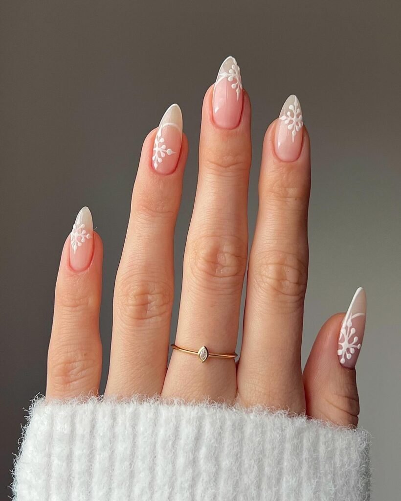 French manicure with floral nail art