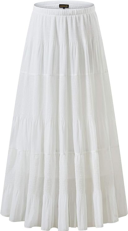 NASHALYLY Women's Chiffon Elastic High Waist Pleated ALine Flared white Maxi Skirt