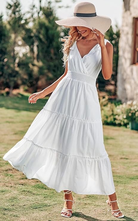 Beach Tie Strap Smocked Maxi Dress