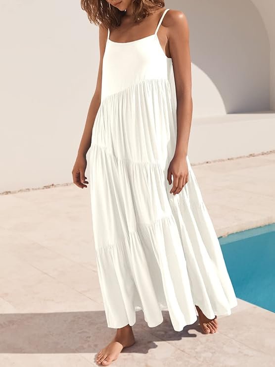 Tiered White maxi long dress