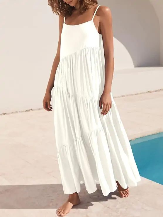 Tiered White maxi long dress