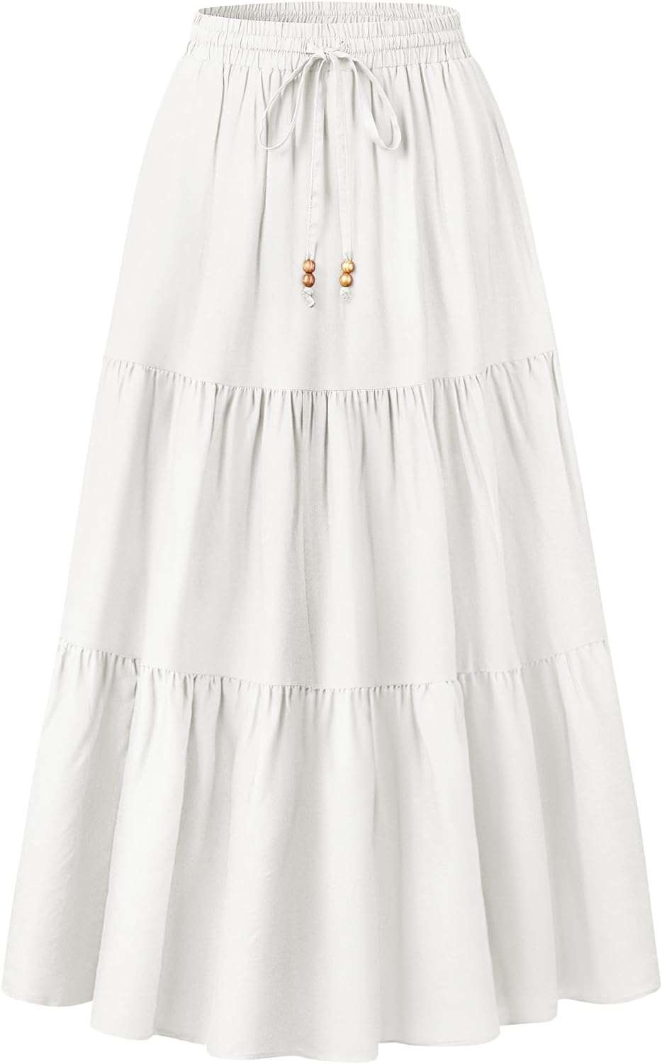 Stylish High Waist Button Patchwork White Maxi Skirt main image 0