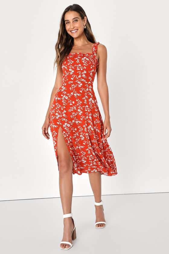 Floral Red Midi Dress