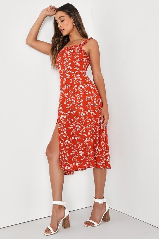 Floral Red Midi Dress