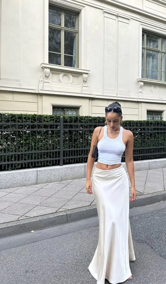 Flowing white skirt