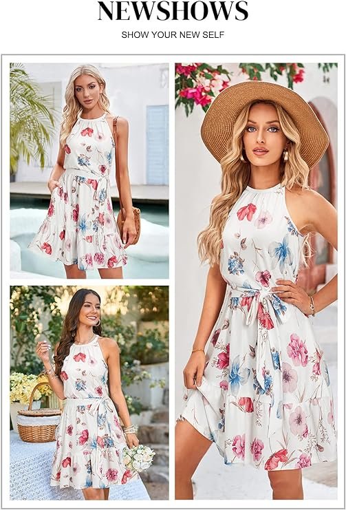 Hawaiian Dresses Ruffle Belted Sundress with Pockets