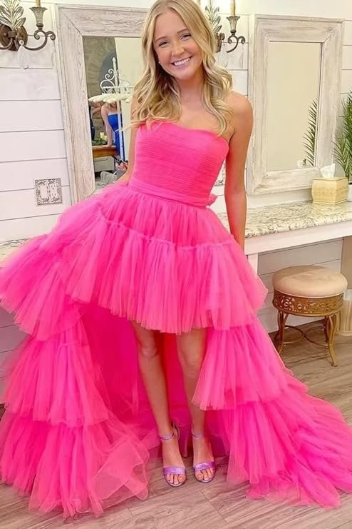 Highlow pink prom dress