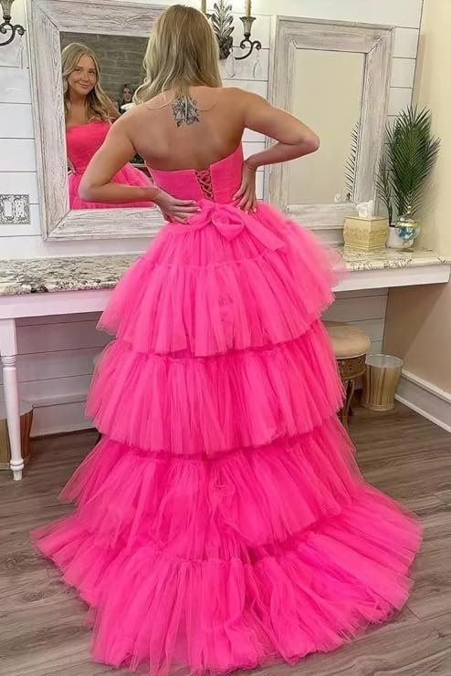 Highlow pink prom dress