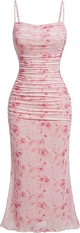 Floral Ruched Bodycon Midi Dress 