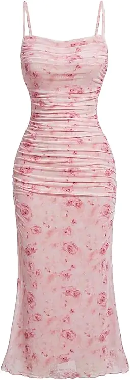 Floral Ruched Bodycon Midi Dress 
