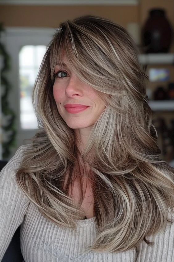 Side-swept bangs hairstyle for thin hairs