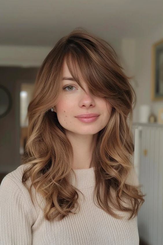 Side-swept bangs hairstyle for thin hairs