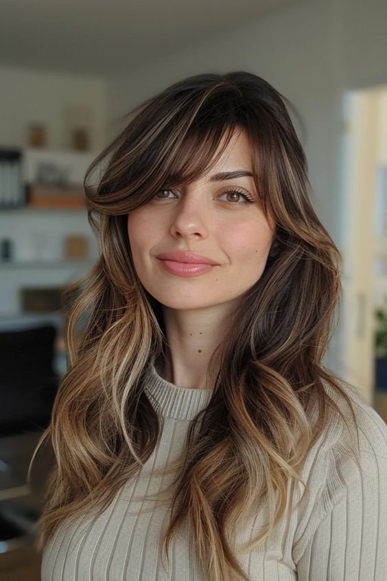 Side-swept bangs hairstyle for thin hairs