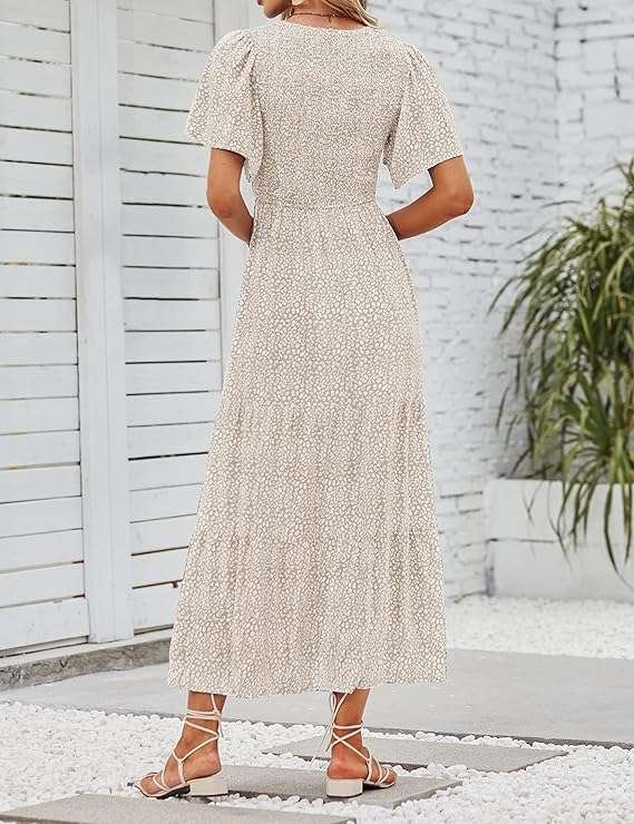 Smocked High Waist Flowy Maxi Dress