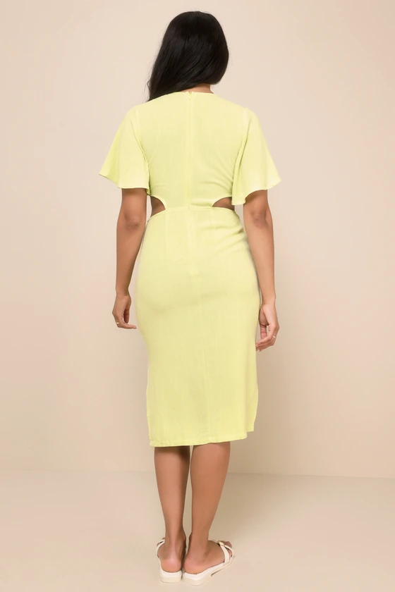 Summer Journey Light Green Tie-Front Cutout Midi Dress 3