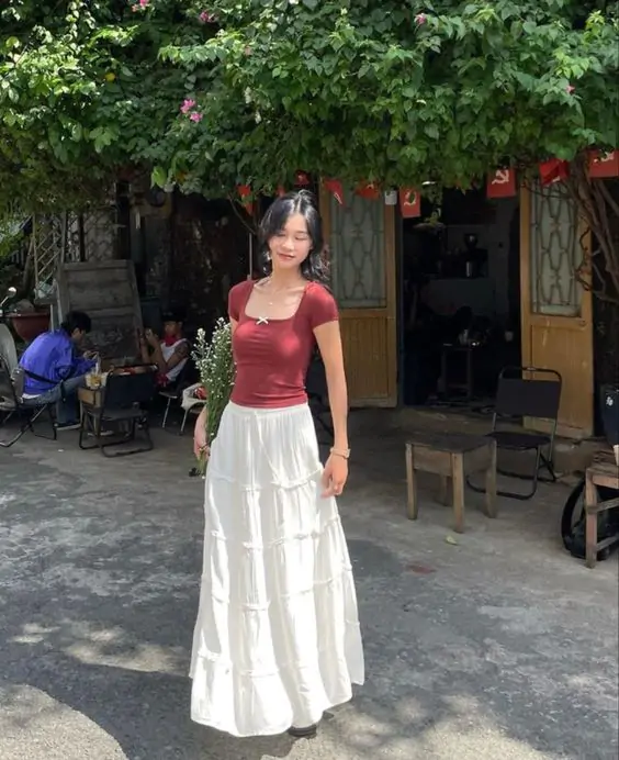  A Line Tiered White or Black Maxi Skirt
