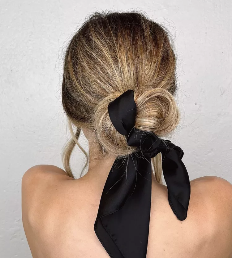 Low Messy Bun With scarf