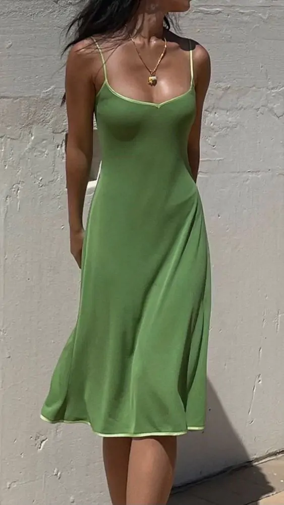 Elegant Lime Green Summer Dress - Women’s Fashion