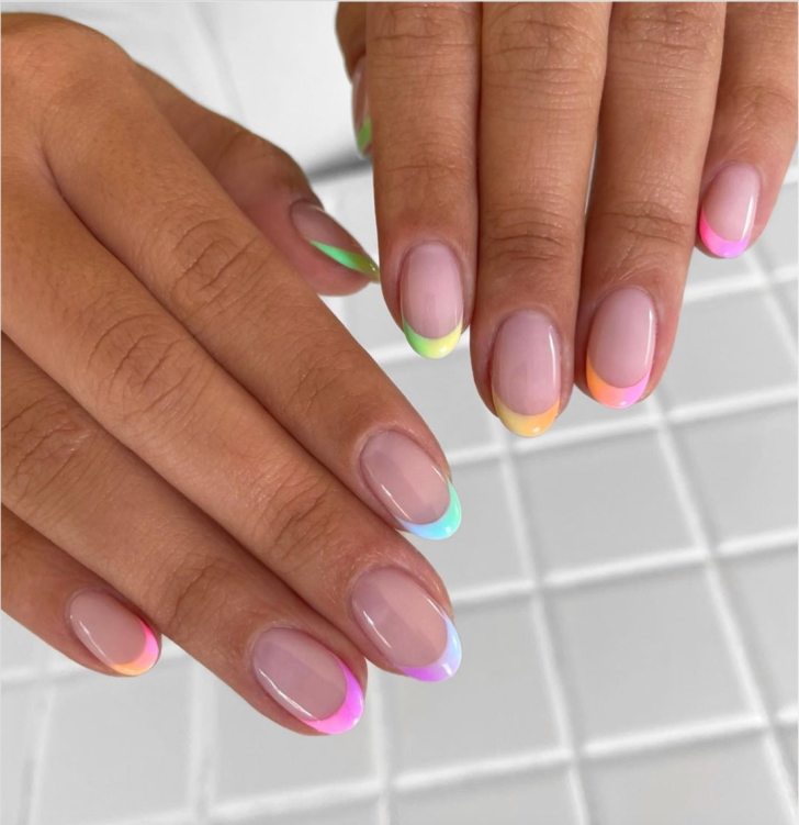 Rainbow Ombre French Tip Summer Nail Design