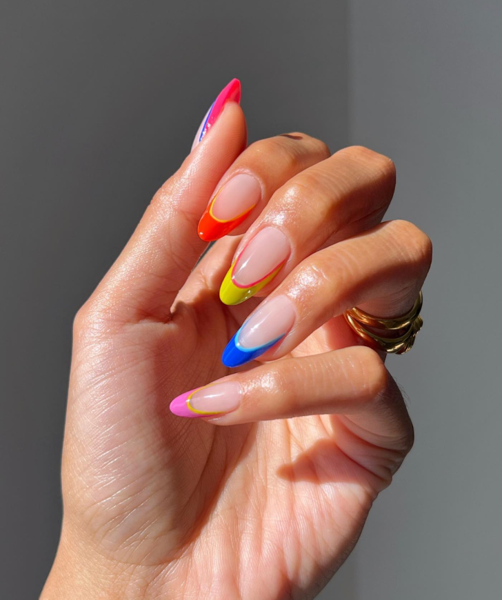 Bright Neon Double French Tip Summer Nails