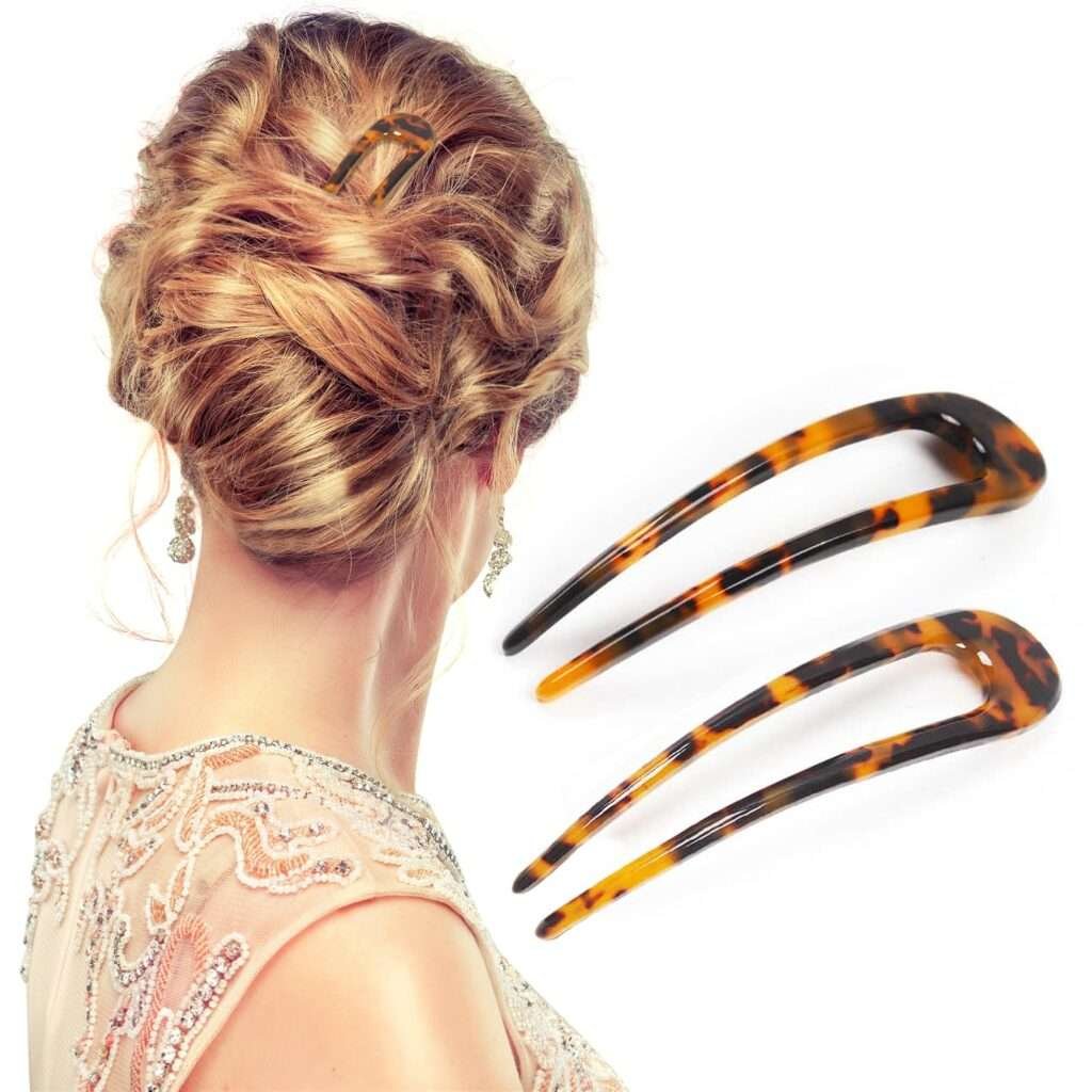 Elevate Your Style with Benefree French Hair Pins - 2-Pack of 4.72-inch Tortoise Shell U-Shape Hair Forks, Classic Cellulose Acetate Bun Hair Sticks