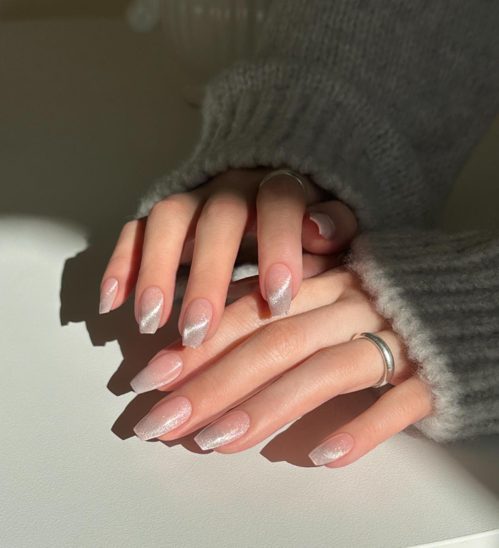 Sparkly Silver Glitter Coffin Summer Nails