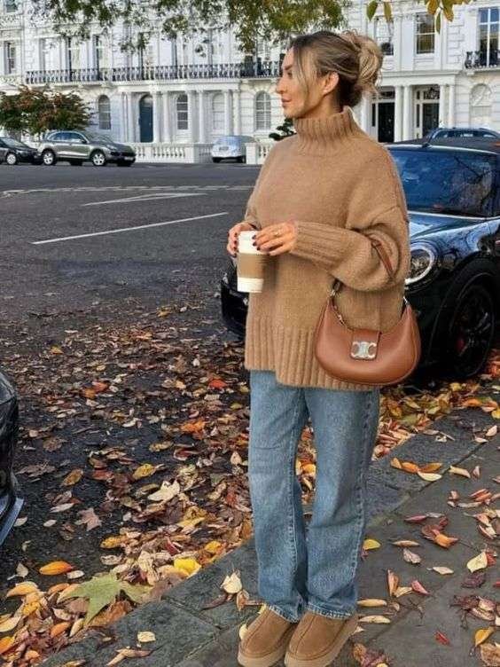 oversized sweater with highwaisted jeans and ankle boots fall outfit