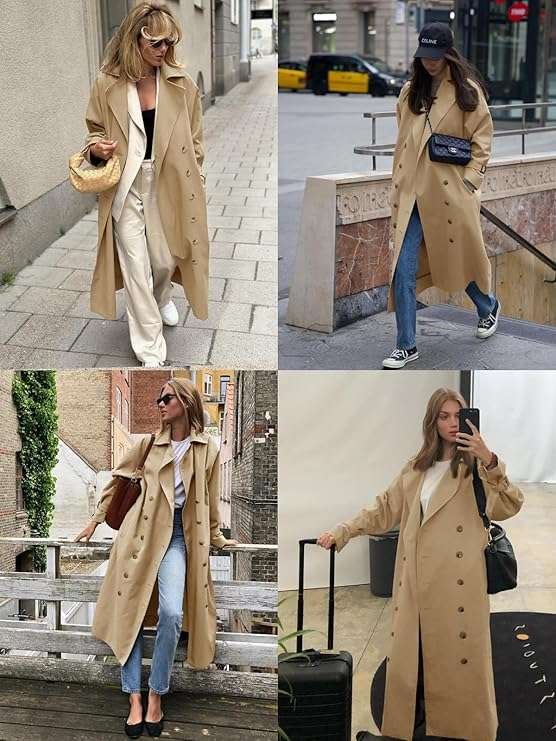 This long double-breasted trench coat is a perfect fusion of classic style as well as modern sharp look. Elevate your and fall winter wardrobe with our elegant and timeless trench coat for women. Never go out of style.