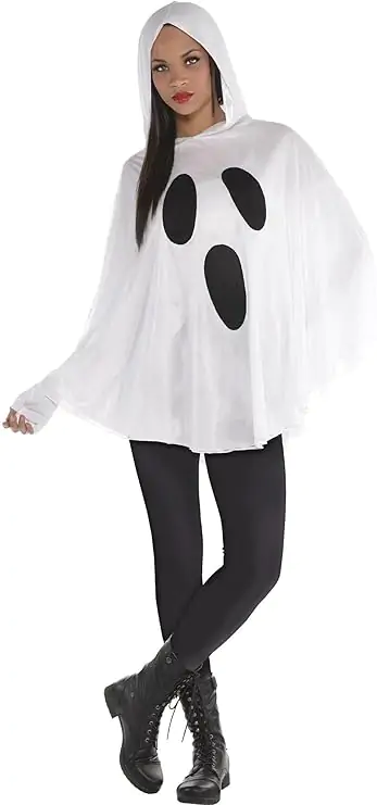 You're ready to head out for an evening of Halloween fun in the classic Ghost Poncho for adults which features an applique howling ghost face.