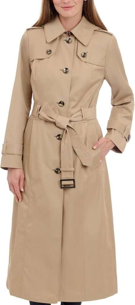 Women's Single Breasted Long Trench Coat with Epaulettes and Belt