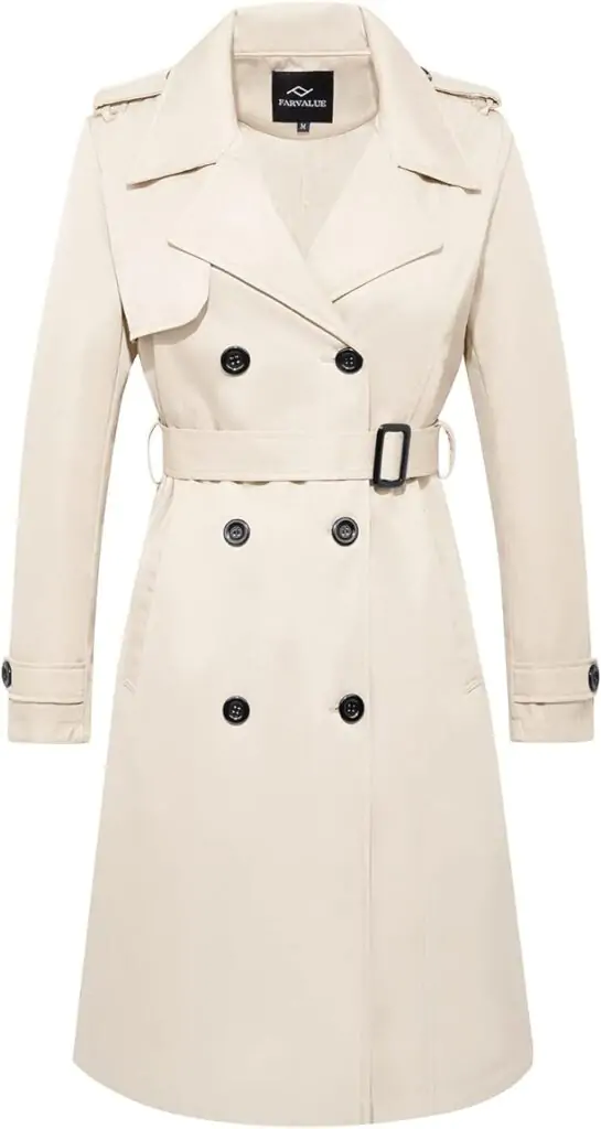 Women's Long Trenchcoat Double Breasted Trench Coat Water Resistant Classic Peacoat with Belt. This suit is oversized style. If you want a slimmer fit, please order a smaller size.(eg.If you usually wear M size, please buy size S)