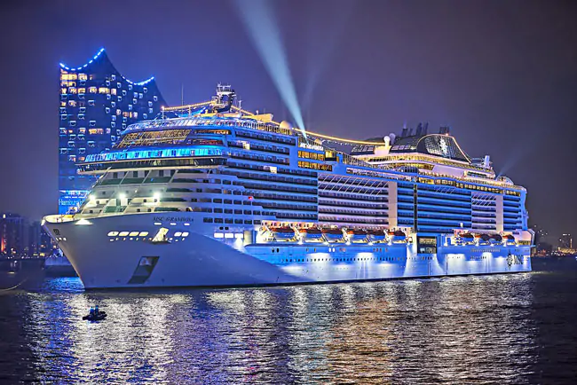 The MSC Grandiosa is a work of art on water. With Mediterranean-style hospitality, it offers a great mix of elegant design, high-end entertainment, and family-friendly amenities. It's known for its eco-friendly features and a large Galleria filled with boutiques, restaurants, and bars. Cruise ships, top cruise ships, best cruise lines, luxury cruise ships, budget cruises, Symphony of the Seas, family cruise vacations, Royal Caribbean, Norwegian Encore, Seabourn Ovation