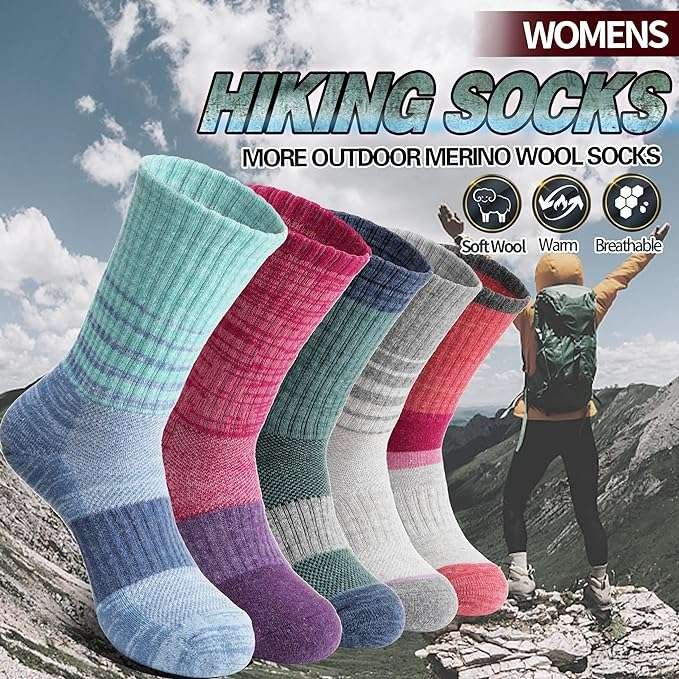 Wool Hiking Socks for Women Thermal Winter Warm Boot Work Cushion Socks 5 Pairs