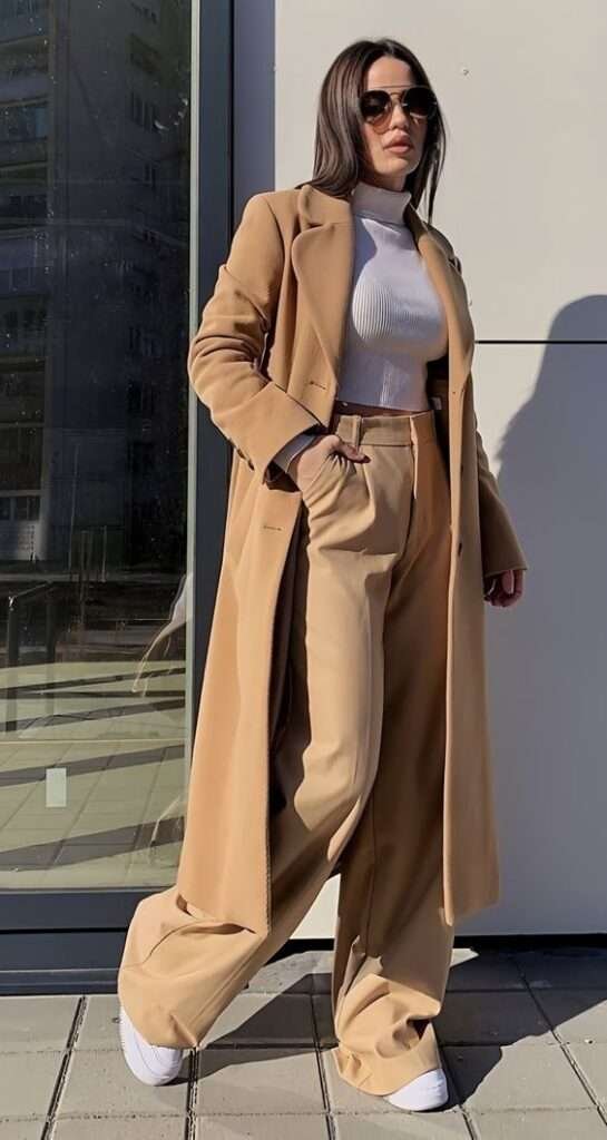 Trench coat over office casual outfits.