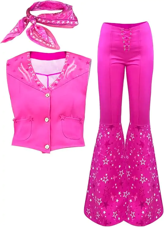 Cowgirl Outfit 70s 80s Hippie Disco Costume Pink Flare Pant Halloween Cosplay For Women Girls