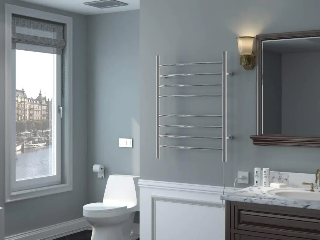 HEATGENE Towel Warmer 8 Bar Plug-in Curved Bath Towel Heater Towel Warmer for Bathroom Plug-in Drying Rack Brushed