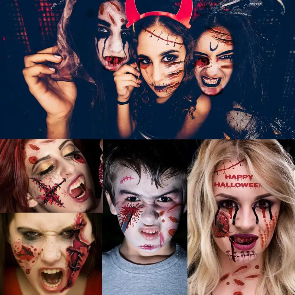 30 Sheets 220+ PCS Halloween Fake Scars Tattoos Temporary Zombie Makeup Kit, Realistic Halloween Face Stitch Scar Makeup Tattoos Stickers Masquerade Prank Makeup Props