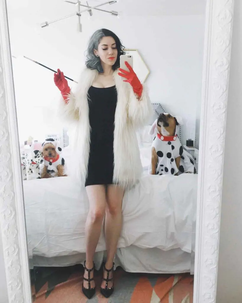 Cruella de Vil Halloween costume. Let’s call it "Cruella Couture." People love this costume because it’s bold, stylish, and lets them embrace their inner diva with a fun villain twist. Plus, who doesn’t love a little Disney-inspired drama for Halloween?