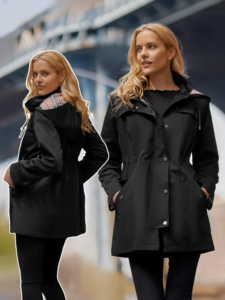 Women's Long Hooded Rain Jacket Outdoor Raincoat Windbreaker.