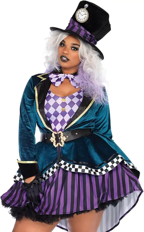 Leg Avenue womens Delightful Mad Hatter Halloween CostumeStep into Wonderland with a Delightful Mad Hatter Halloween Costume for women! This whimsical outfit features a colorful jacket, playful bow tie, and a quirky top hat, perfect for bringing the magic of the Mad Hatter to life. With bold patterns and eccentric accessories, this costume will make you the star of any Halloween party, capturing the fun and mystery of Wonderland!



