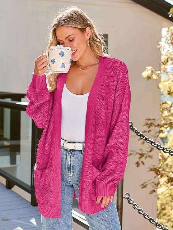 Womens Oversized Cardigans Soft Knit Cardigan Sweater with Pockets