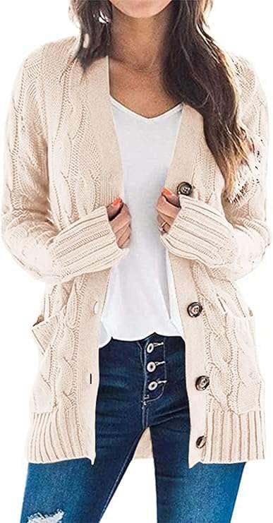 Women's Open Front Cardigan Sweaters Fall Fashion Button Down Cable Knit Chunky Winter Outerwear