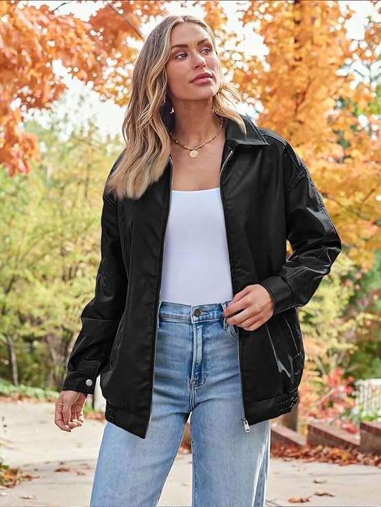 Womens Oversized Leather Jackets Faux Suede Fall Fashion Motorcycle Coats Winter Outfits Clothes 2024. 