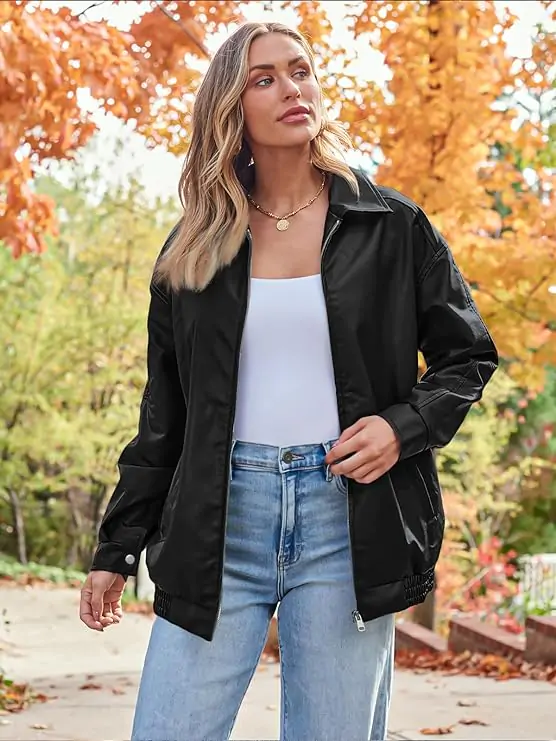 Womens Oversized Leather Jackets Faux Suede Fall Fashion Motorcycle Coats Winter Outfits Clothes 2024.